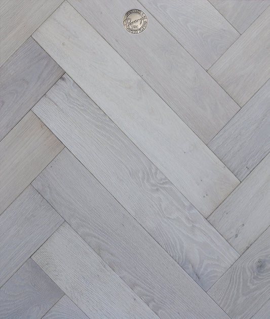 4" x 24" Herringbone - White Oak - Silver Grey Engineered Hardwood - HR18321