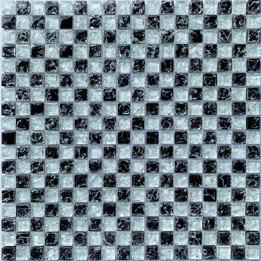 FF6001 - Checkered Teal and Gray - Glass Mosaic Pool Tile