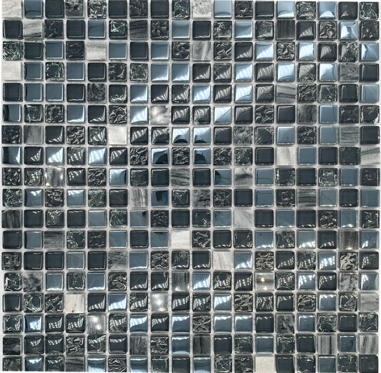FF6024 - Dark Teal Textured Glass Mosaic Pool Tile