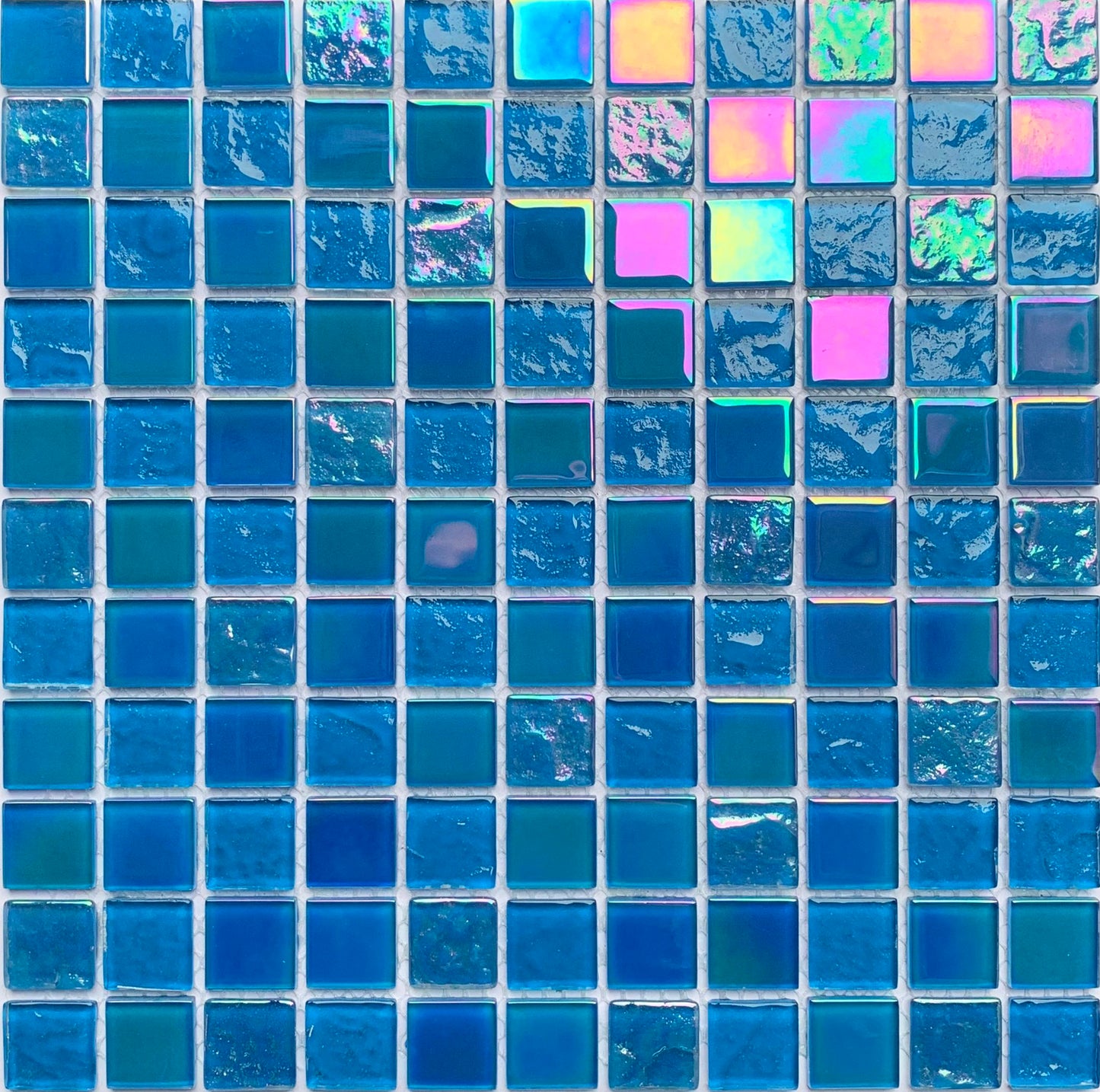 FF7010 - Dark Teal Iridescent Glass Mosaic Pool Tile
