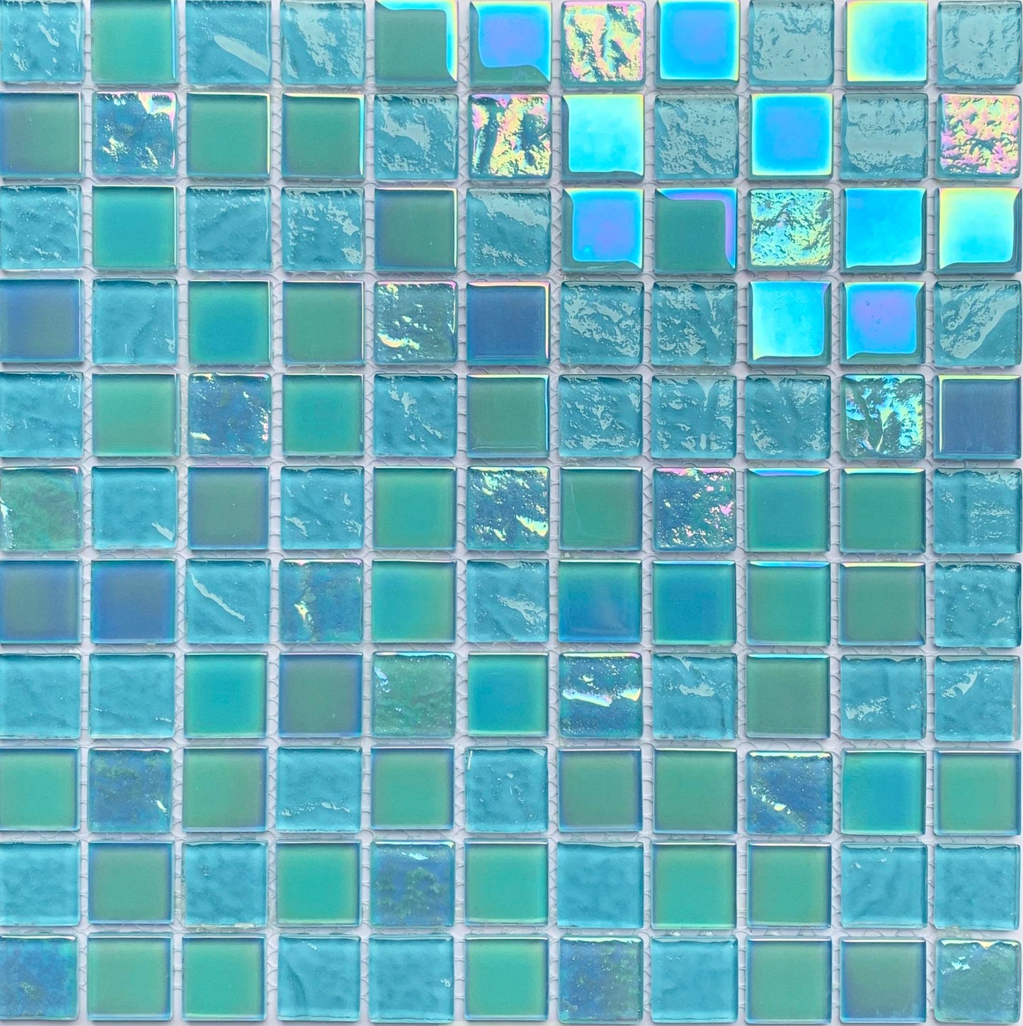 FF7014 - Aqua Iridescent Glass Mosaic Pool Tile