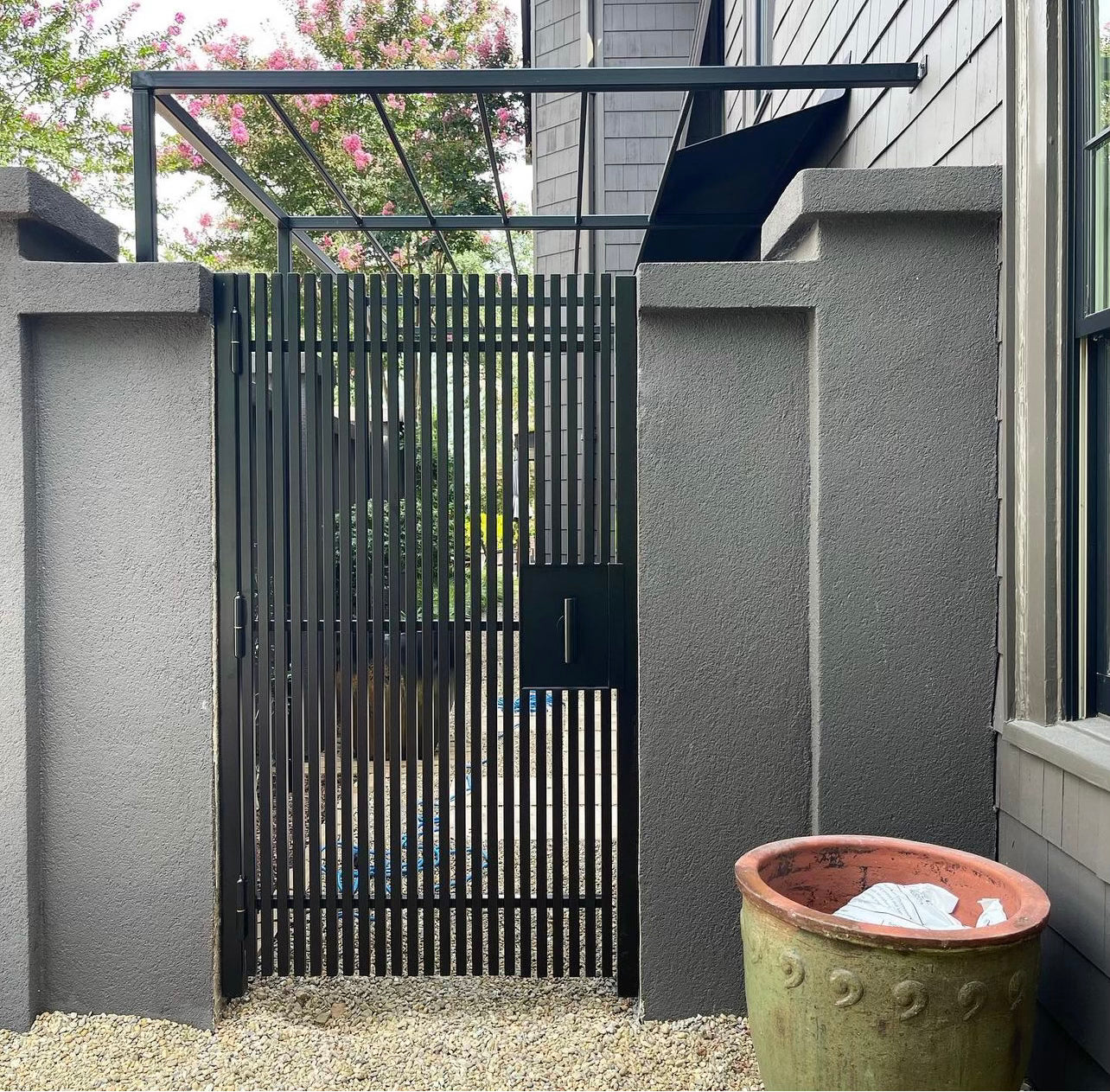 Modern Vertical Slat Gate - Black Metal