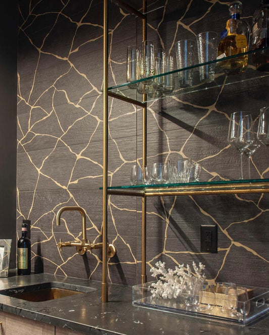 Modern Metal & Glass Shelves - Round Bracing - Gold