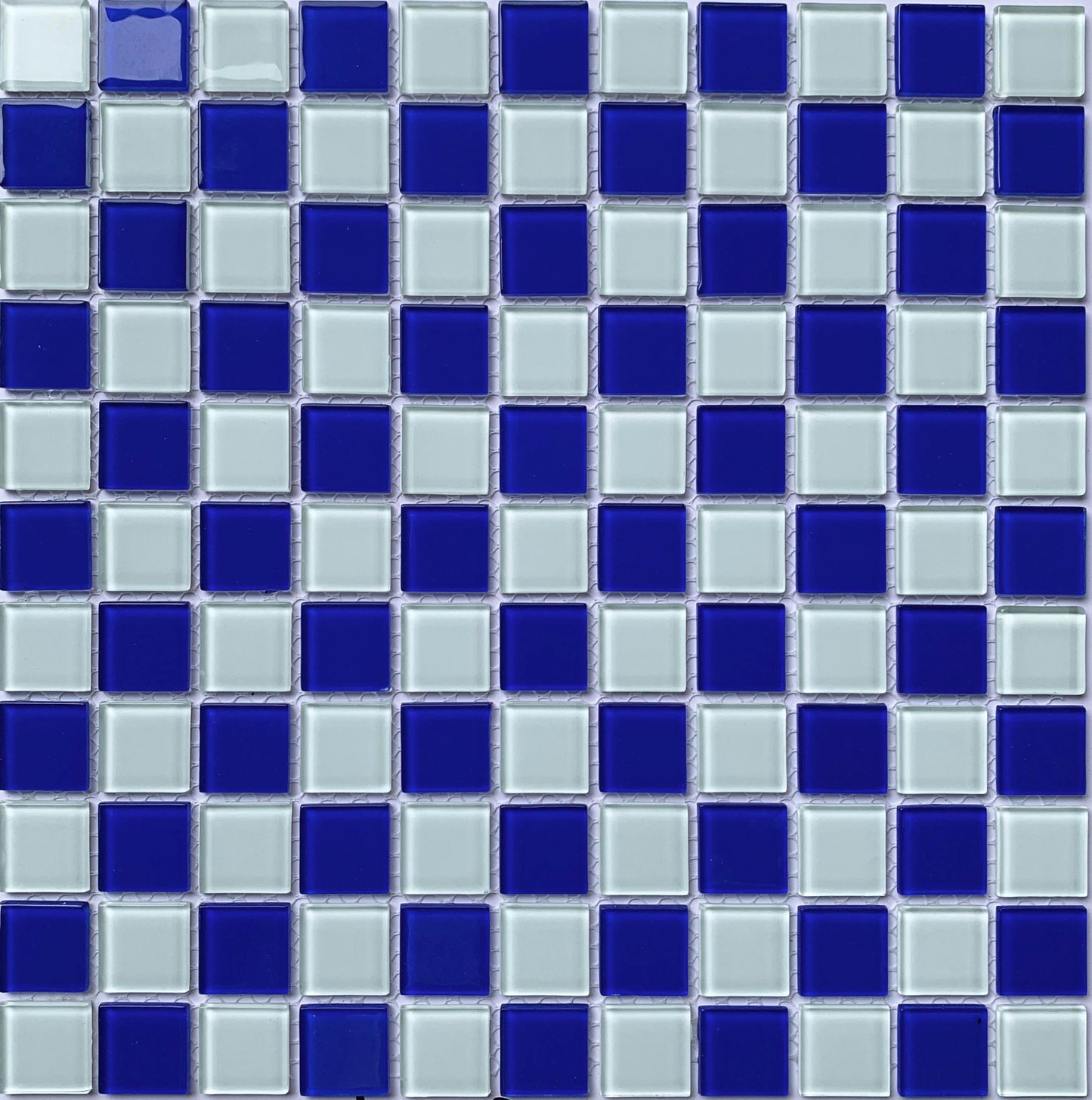 SL102 - Checkered Blue and White- Glass Mosaic Tile