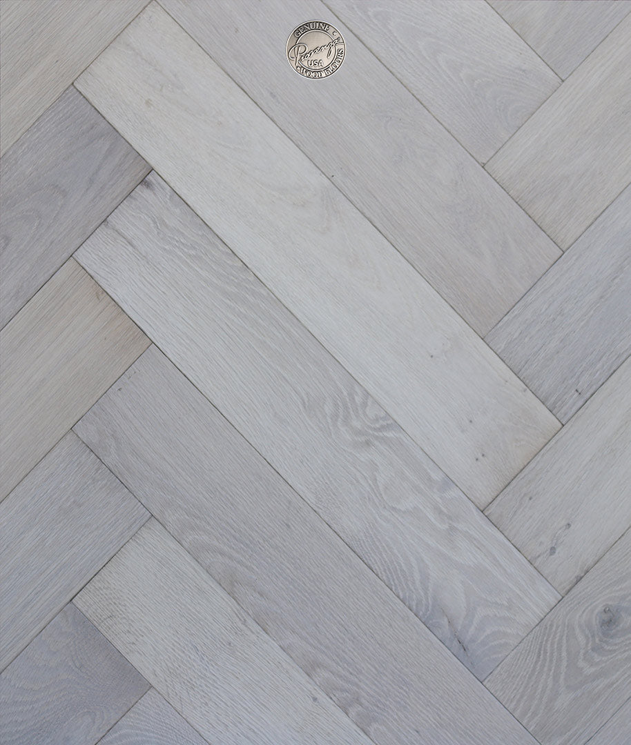 4" x 24" Herringbone - White Oak - Silver Grey Engineered Hardwood - HR18321