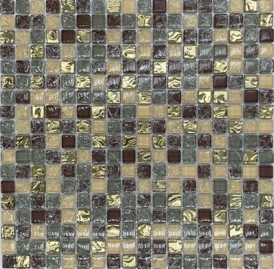 FF6007 - Gold Teal Luxury Glass Mosaic Pool Tile