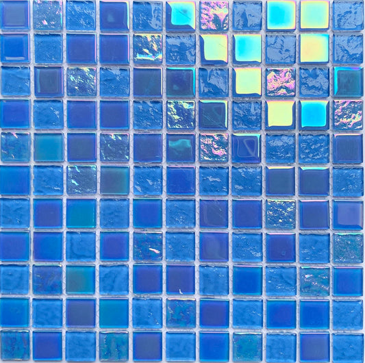 FF7006 - Royal Blue Iridescent Glass Mosaic Pool Tile