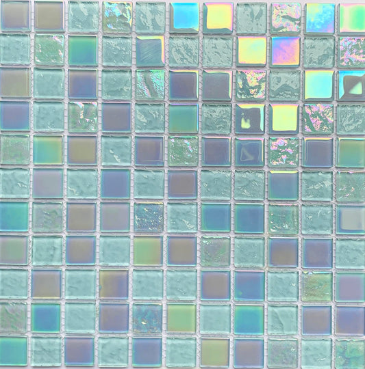 FF7008 - Aqua Iridescent Glass Mosaic Pool Tile