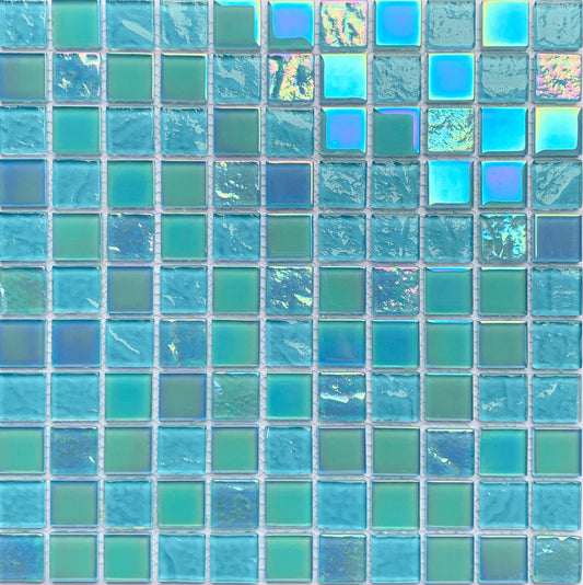 FF7014 - Aqua Iridescent Glass Mosaic Pool Tile