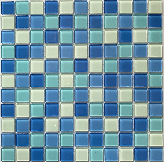 SL0078 - Aqua Blue White - Glass Mosaic Pool Tile