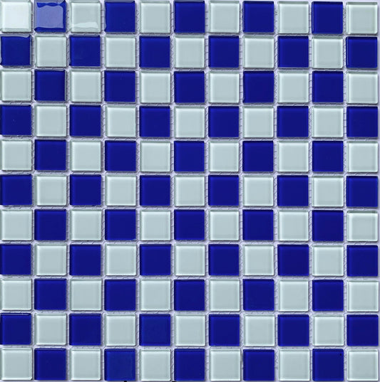 SL102 - Checkered Blue and White- Glass Mosaic Tile