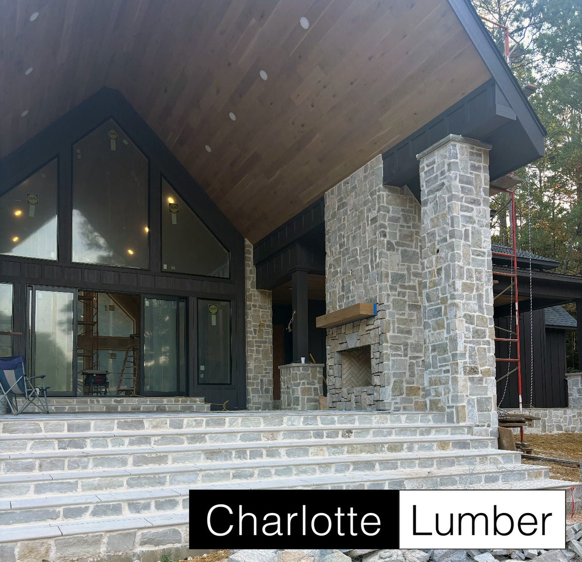 Solid white oak ceiling, character grade, on a vaulted porch - Charlotte Lumber