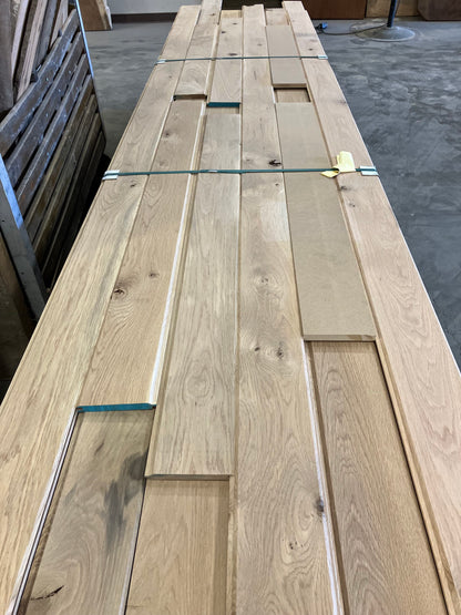 Solid white oak character grade ceiling boards stacked at the yard - Charlotte Lumber